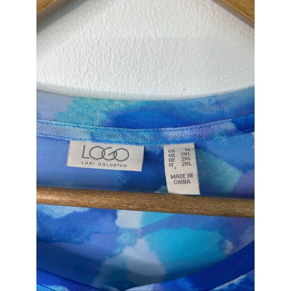 LOGO by Lori Goldstein Women’s Top 1X Blue Sheer Button Front Blouse Long Sleeve - Picture 7 of 12